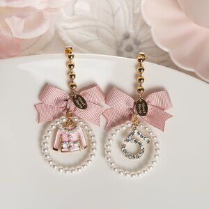 NEW Handmade Baby Pink Bow Dangle Earrings with Tweed Jacket & Rhinestone 5